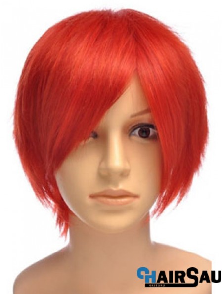 Sleek Red Short Straight With Bangs Lace Front Wigs