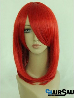 Red Shoulder Length Straight With Bangs 14 inch Online Medium Wigs