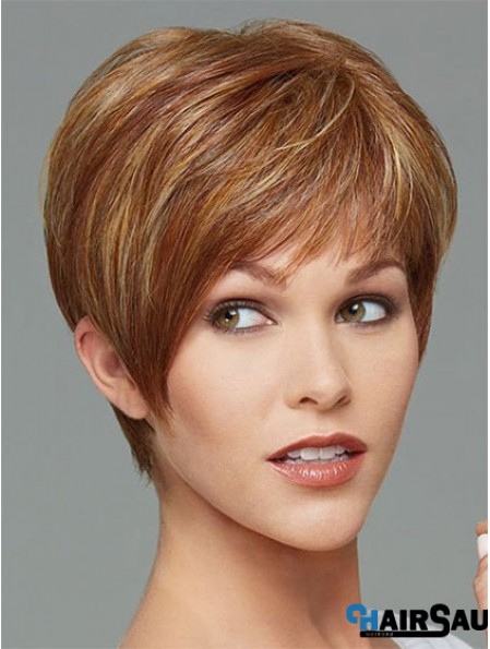 Cropped Boycuts Straight Brown Stylish Synthetic Wigs