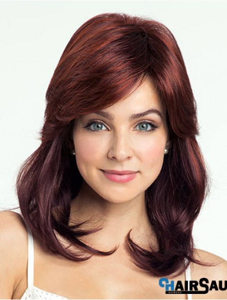 Red Shoulder Length Wavy With Bangs 14 inch Discount Medium Wigs