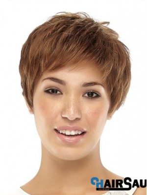 Cropped Boycuts Straight Brown Popular Synthetic Wigs