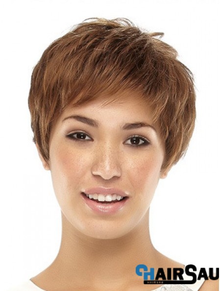 Cropped Boycuts Straight Brown Popular Synthetic Wigs