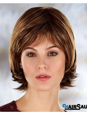 Brown Chin Length Straight With Bangs 10 inch Modern Medium Wigs