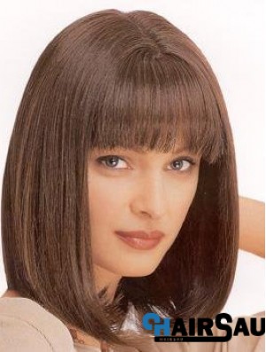 Ladies Wig Synthetic With Bangs Brown Color Straight Style