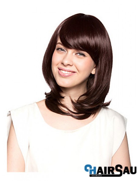 Shoulder Length With Bangs Wavy Auburn Beautiful Synthetic Wigs