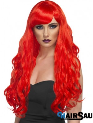 Wavy With Bangs Lace Front Incredible 24 inch Red Long Wigs