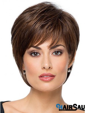 Suitable 8 inch Straight Brown With Bangs Short Wigs