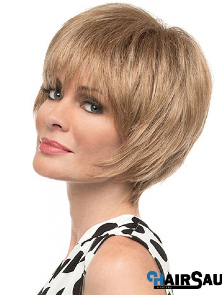 Fashion 8 inch Straight Blonde With Bangs Short Wigs