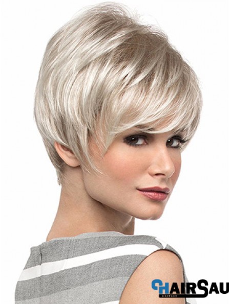 Popular 8 inch Straight Blonde With Bangs Short Wigs