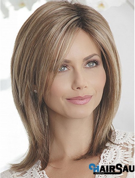 Layered Brown Straight Shoulder Length 14 inch Sleek Medium Wigs