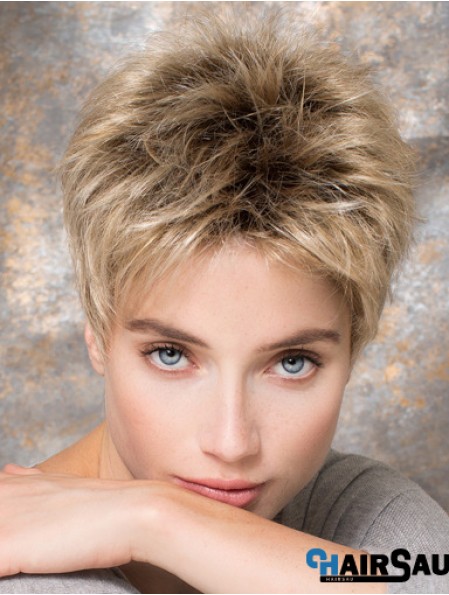 4 inch Blonde Synthetic Boycuts Straight Short Hair