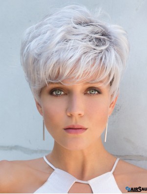 Cropped Straight 5 inch Grey Wigs For Women