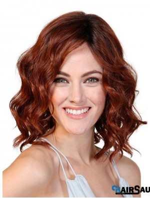 Wavy Without Bangs Red 12 inch Monofilament Cancer Patients Wigs