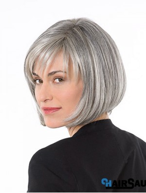 Chin Synthetic Straight Ladies Grey Wigs