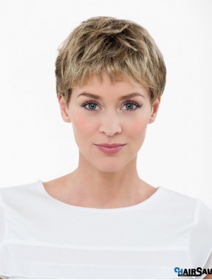 Blonde Cropped Synthetic 4 inch Straight Boycuts Lace Wigs