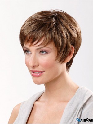 Brown Short Synthetic 8 inch Straight Boycuts Lace Frontal