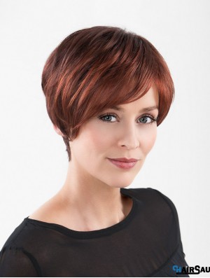 Red Short Synthetic 8 inch Straight Layered Lace Wigs