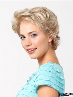 Platinum Blonde Short Synthetic 8 inch Wavy Layered Glueless Lace Wig