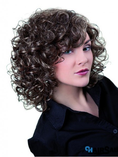 Grey Shoulder Length Synthetic 13 inch Curly Layered Cheap Lace Wigs