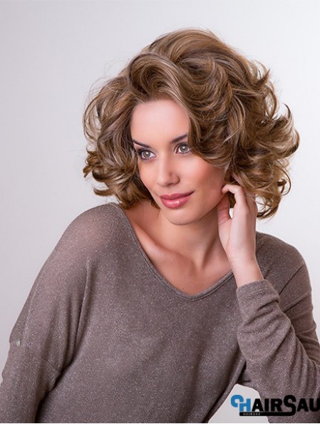 Brown 11 inch Layered Wavy Capless Synthetic Medium Wigs For Women