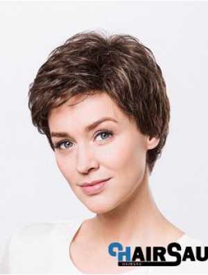 Brown Boycuts Short 8 inch Wavy Synthetic Ladies Monofilament Wigs