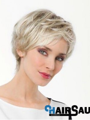 Platinum Blonde Boycuts Short 8 inch Straight Synthetic Monofilament Wig Sale