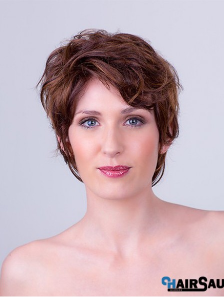 Auburn Layered Short 8 inch Wavy Synthetic Mono Cap Wigs