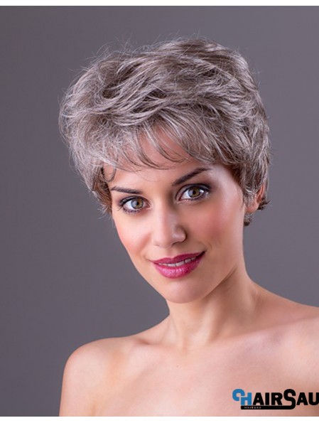 Straight Grey 7 inch Grey Synthetic Monofilament Short Ladies Wigs