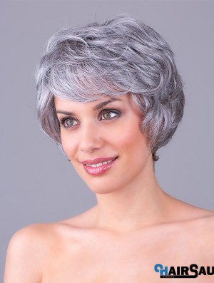 Wavy Grey 8 inch Grey Synthetic 100% Hand-tied Short Cheap Wigs