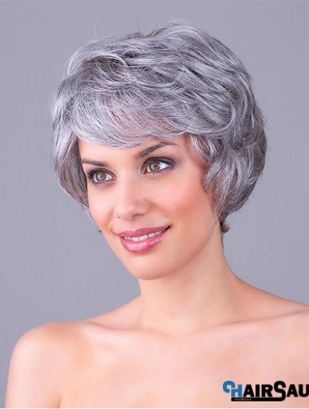 Wavy Grey 8 inch Grey Synthetic 100% Hand-tied Short Cheap Wigs