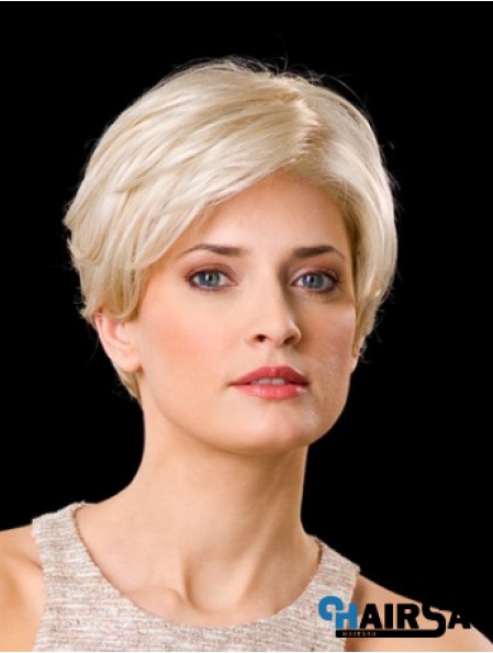 Synthetic Lace Front 8 inch Layered Straight Platinum Blonde Wigs Short Hair