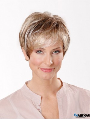 Synthetic Capless 8 inch Boycuts Straight Blonde Short Cut Wigs