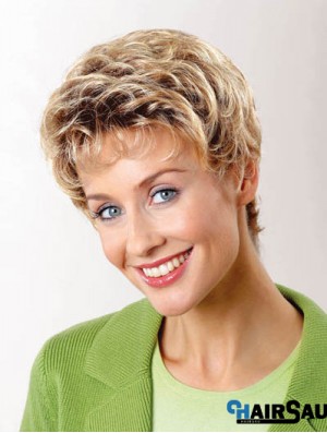 Synthetic Capless 6 inch Boycuts Wavy Blonde Short Hair Wigs