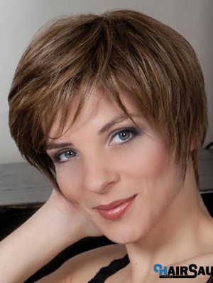 Synthetic Capless 8 inch Boycuts Straight Brown Cheap Short Wigs