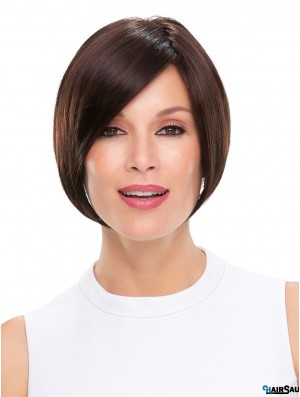 Straight Black Without Bangs 6 inch Mono Wigs