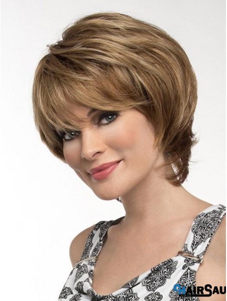 Straight Brown With Bangs 8 inch Monofilament Wigs