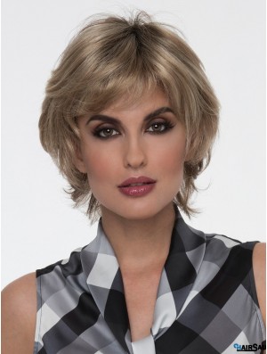 Short And Shaggy Blonde Color Wigs With Bangs For Straight 8 inch Short Mono Filament Wigs