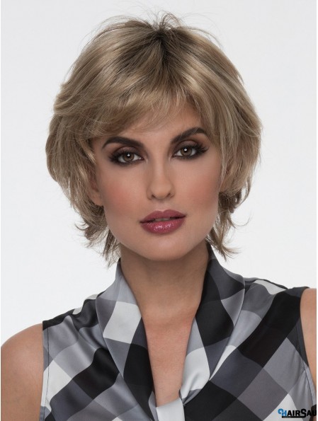 Short And Shaggy Blonde Color Wigs With Bangs For Straight 8 inch Short Mono Filament Wigs