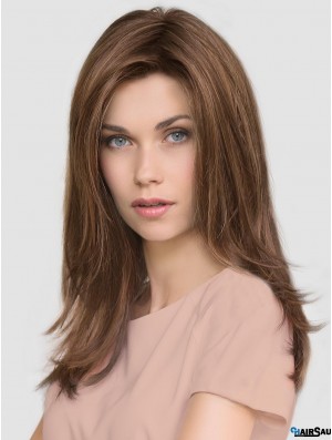 Brown Layered Straight 16 inch Long Mono Wigs