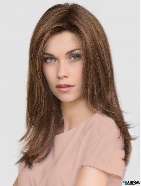 Brown Layered Straight 16 inch Long Mono Wigs