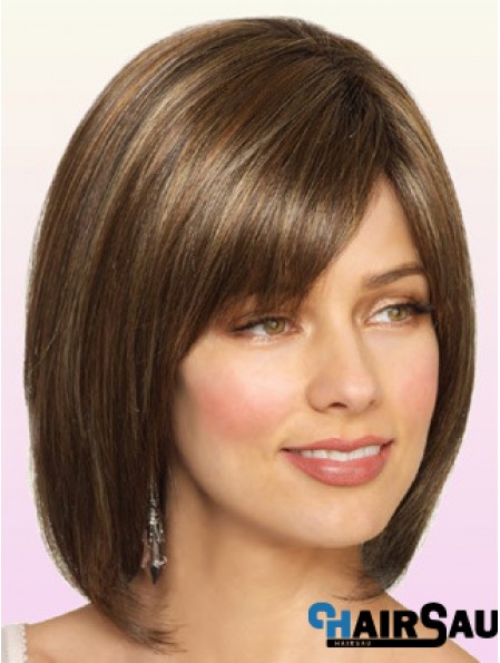 Wigs Bob Style Chin Length Lace Front Bobs Cut Brown Color