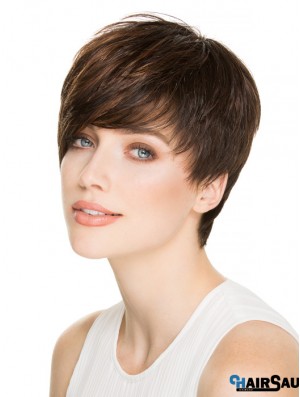 4 inch Fashionable Straight Boycuts Brown Short Wigs