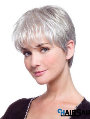 Grey Hair Wig With Synthetic Lace Front Grey Cut Straight Style