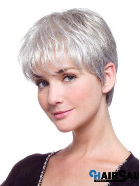 Grey Hair Wig With Synthetic Lace Front Grey Cut Straight Style