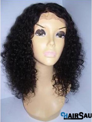 Black Color Shoulder Length Curly Human Hair With Lace Front Wigs For Black African American Women