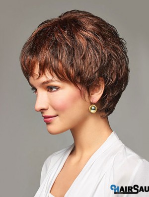 Auburn Short Wavy Layered Synthetic Cheap Lace Front Wigs