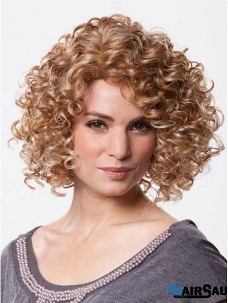 Mono Wig Chin Length Curly Style Brown Color With Synthetic