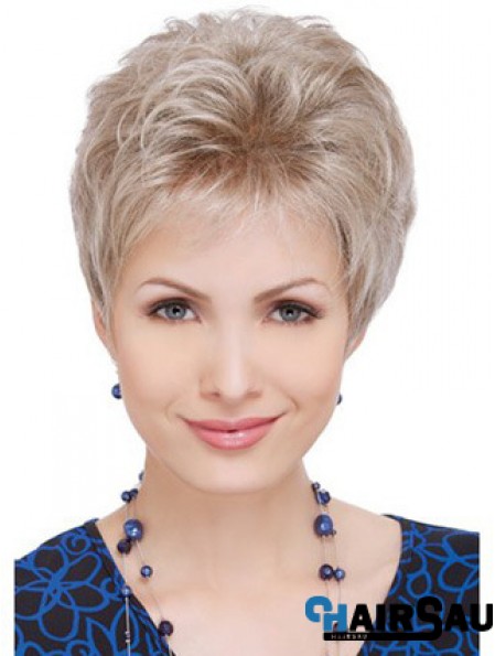 Wigs For Elderly Lady With Capless Wavy Style Short Length