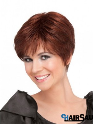 Red 100% Hand Tied Synthetic Short Straight Monofilament Wigs