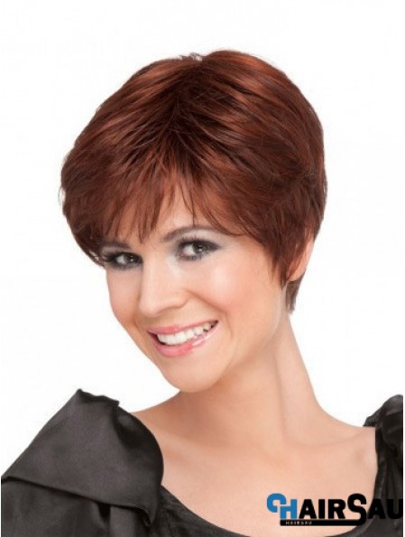 Red 100% Hand Tied Synthetic Short Straight Monofilament Wigs